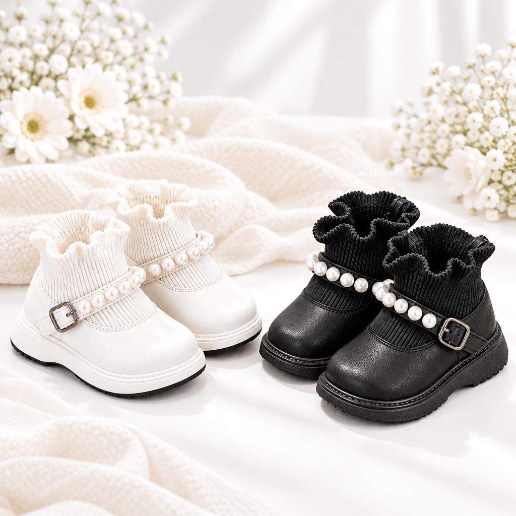 PearlCharm – Elegant & Cute – Children's Ankle Boots with Pearl Details