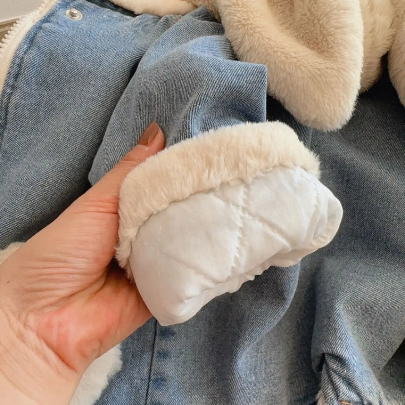 Girls Bunny Denim Coat – Warm & Comfort – Children's Jacket