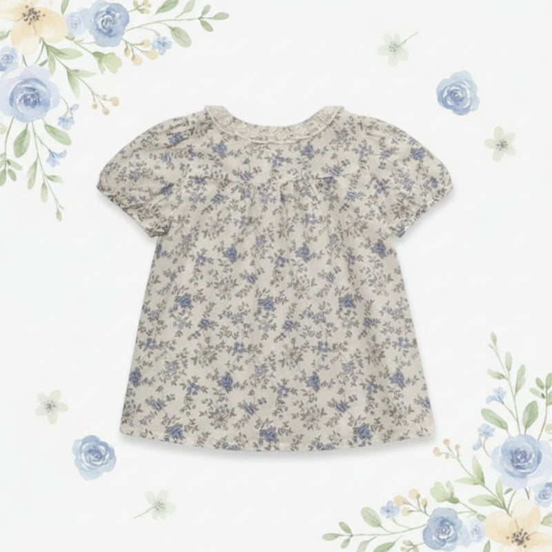 Vine Print Blouse – Light & Cute – Children's Blouse with Puff Sleeves