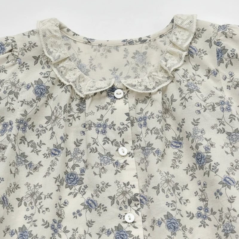 Vine Print Blouse – Light & Cute – Children's Blouse with Puff Sleeves