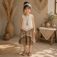 Thumbnail for TinyTrends – Boho Chic & Cute – Crocheted Top with Checkered Skirt