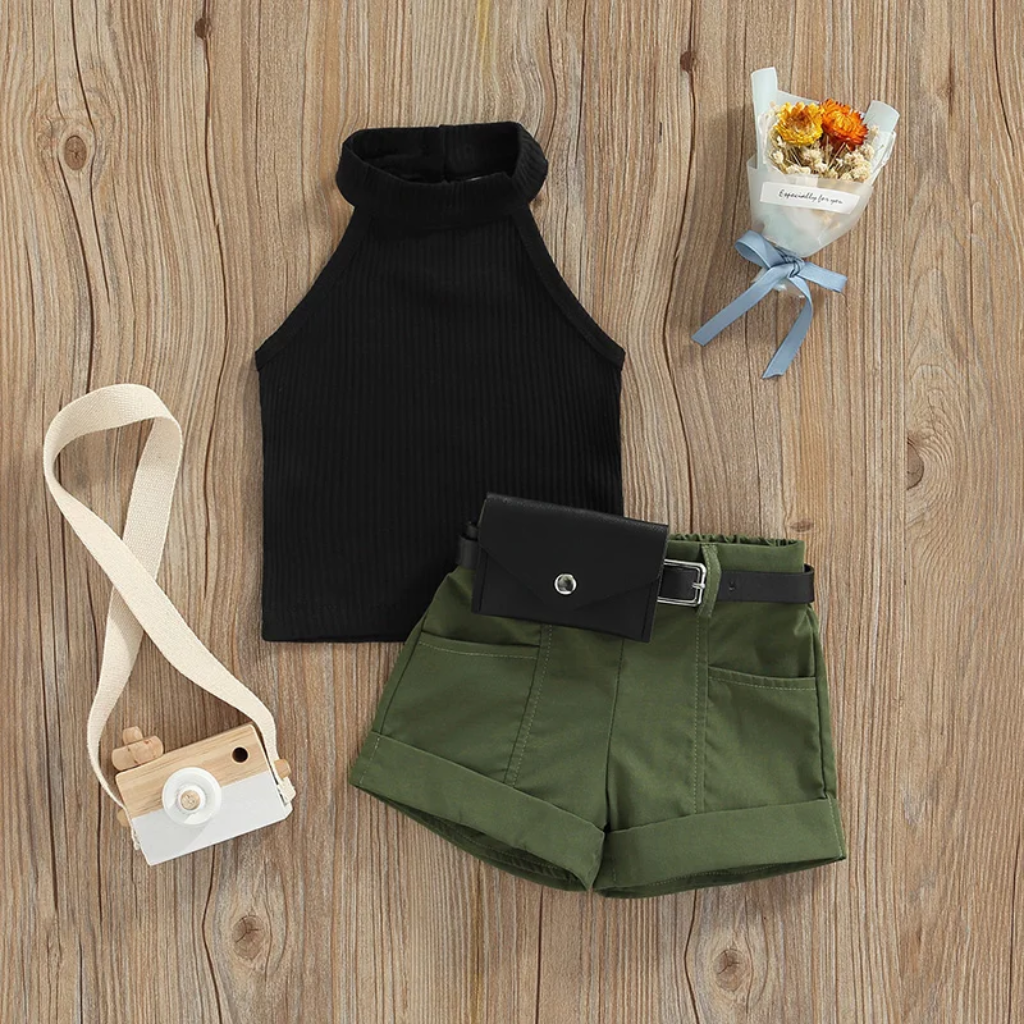 MiniFashionista – Elegant & Trends – Girls' Set with Top, Shorts, and Waist Bag