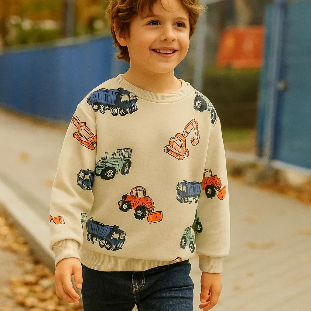 TruckTales – Soft & Warm - Sweater with Colorful Construction Vehicles