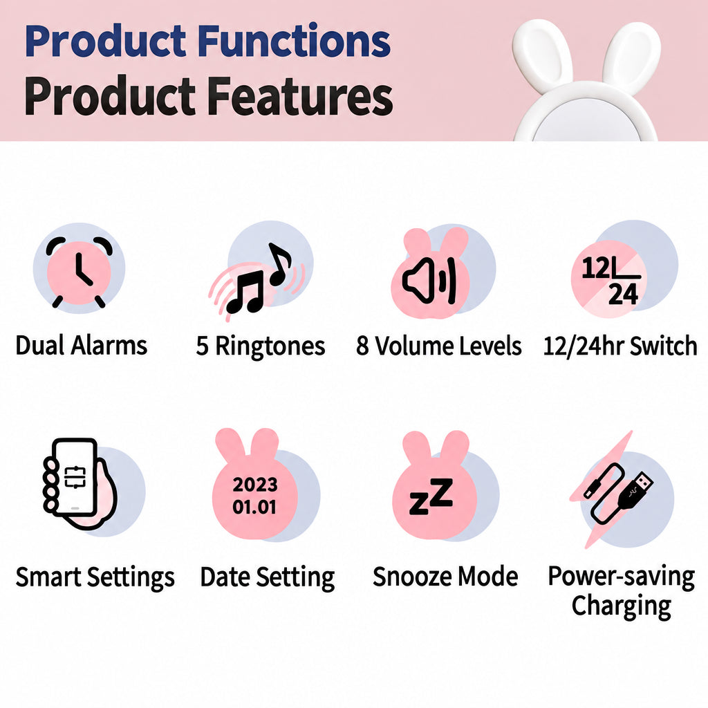 BunnyGlow – Cute & Practical – Digital Kids' Alarm Clock with Night Light