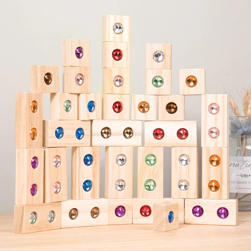 Rainbow Gem Stacking Blocks – Creative & Educational – Wooden Stacking Blocks Set