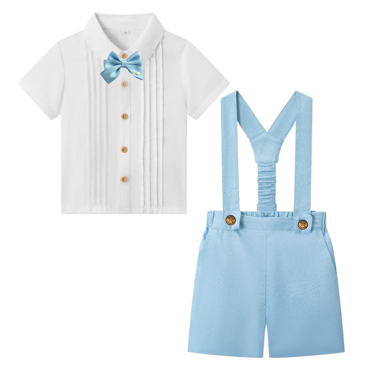 LittleDandy – Classic & Elegant – Cotton Shorts with Suspenders, Bow & Shirt