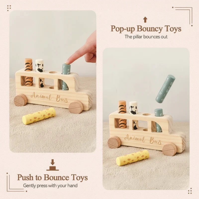 PressBus – Montessori & Educational – Wooden Press Play Bus