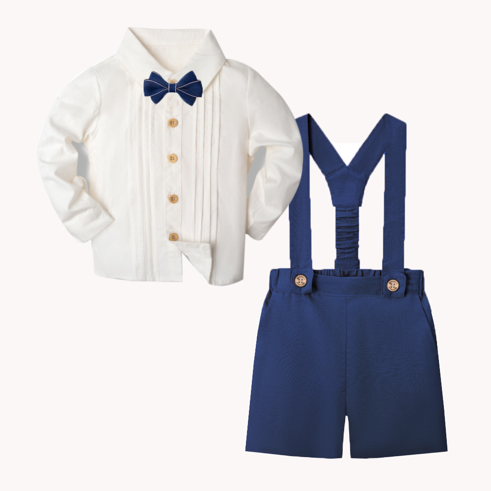 LittleDandy – Classic & Elegant – Cotton Shorts with Suspenders, Bow & Shirt