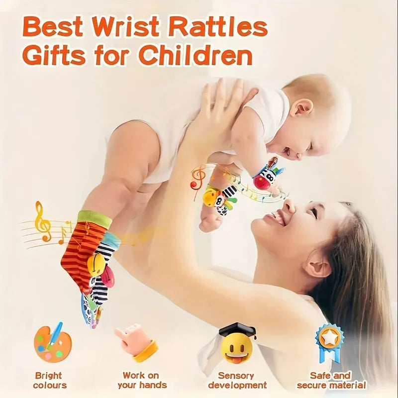 Wrist Rattle and Socks – Motor Skills & Play – Baby Rattles (Set of 4)