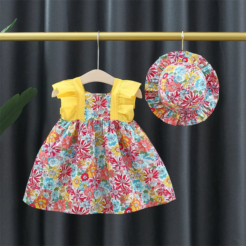 Mini Fashion™ - Cute Floral Design - Girls Dress with Hat