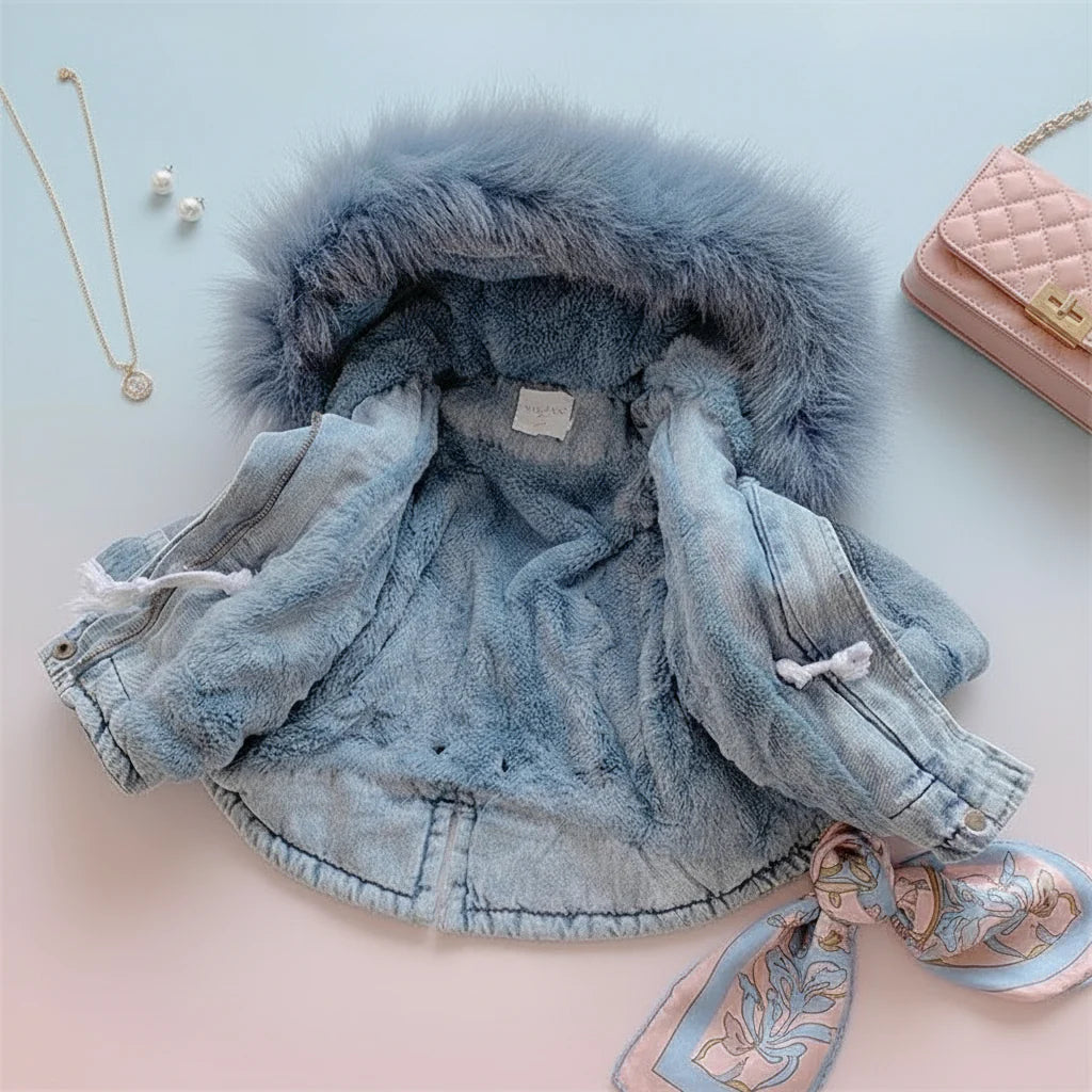 FurDream – Denim Look – Winter Coat with Hood