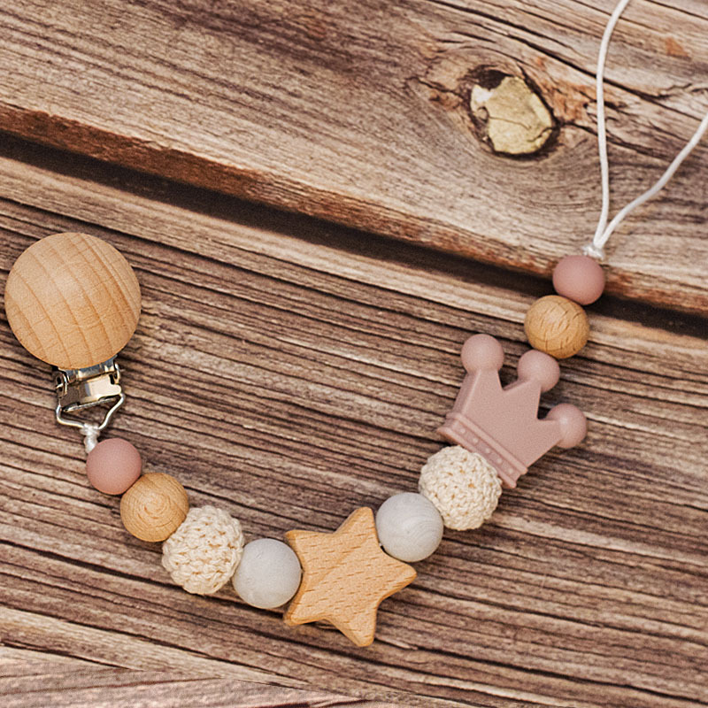 Baby Pacifier Holder – With Name – Personalized Wooden & Silicone Beads