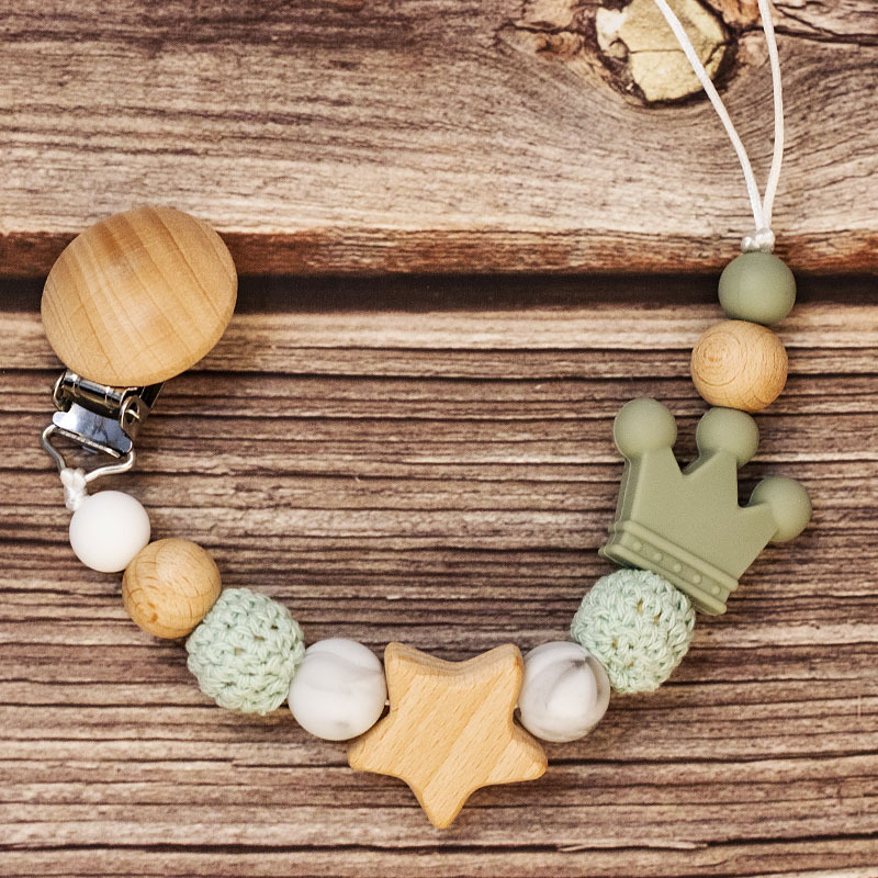 Baby Pacifier Holder – With Name – Personalized Wooden & Silicone Beads