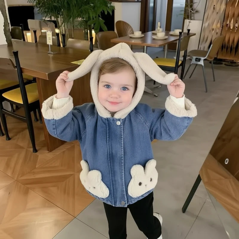 Girls Bunny Denim Coat – Warm & Comfort – Children's Jacket
