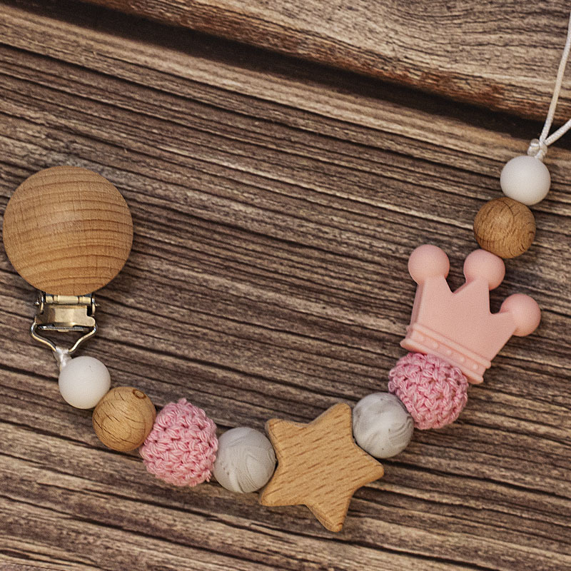 Baby Pacifier Holder – With Name – Personalized Wooden & Silicone Beads