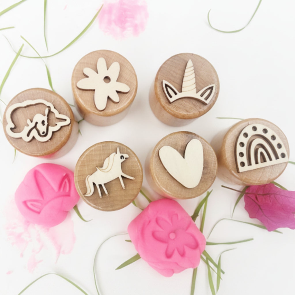 WoodStamp – Montessori & Creative – Set of 6 Wooden Clay Stamps