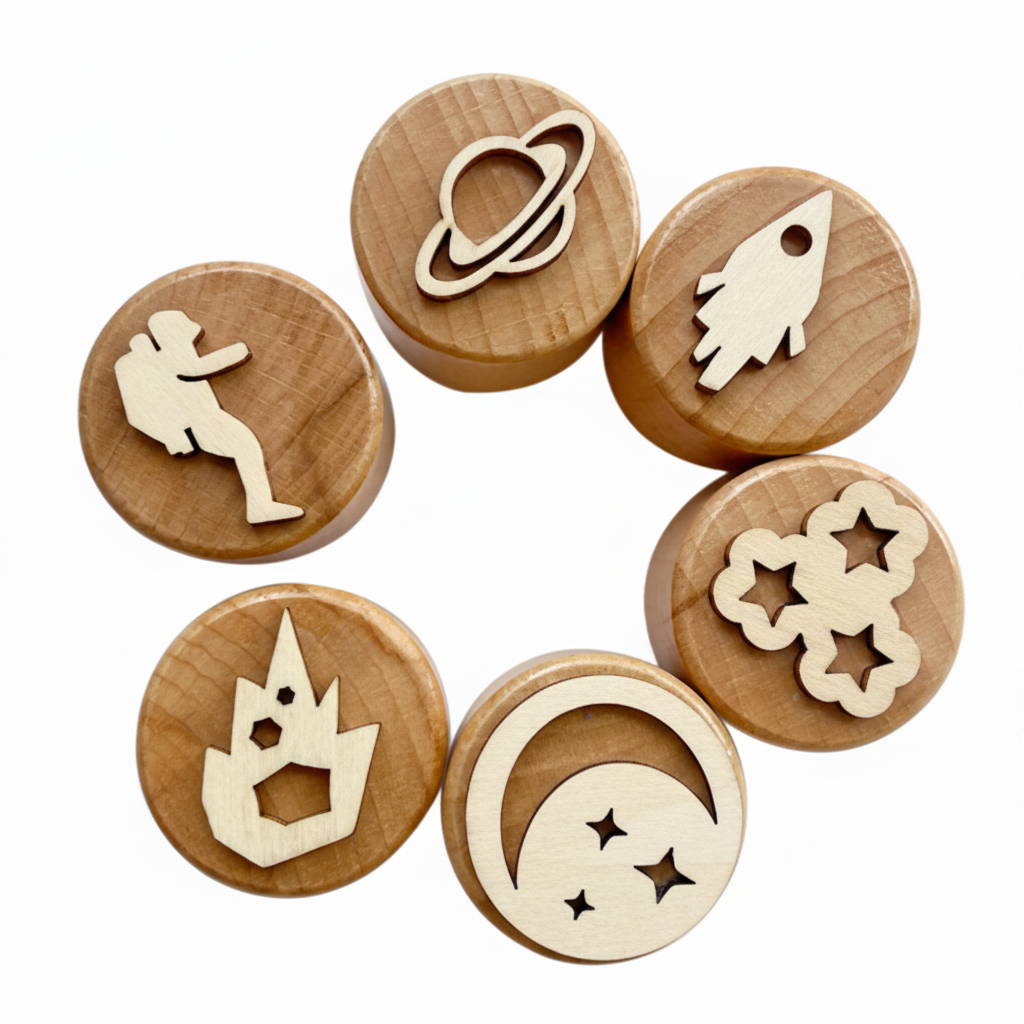WoodStamp – Montessori & Creative – Set of 6 Wooden Clay Stamps