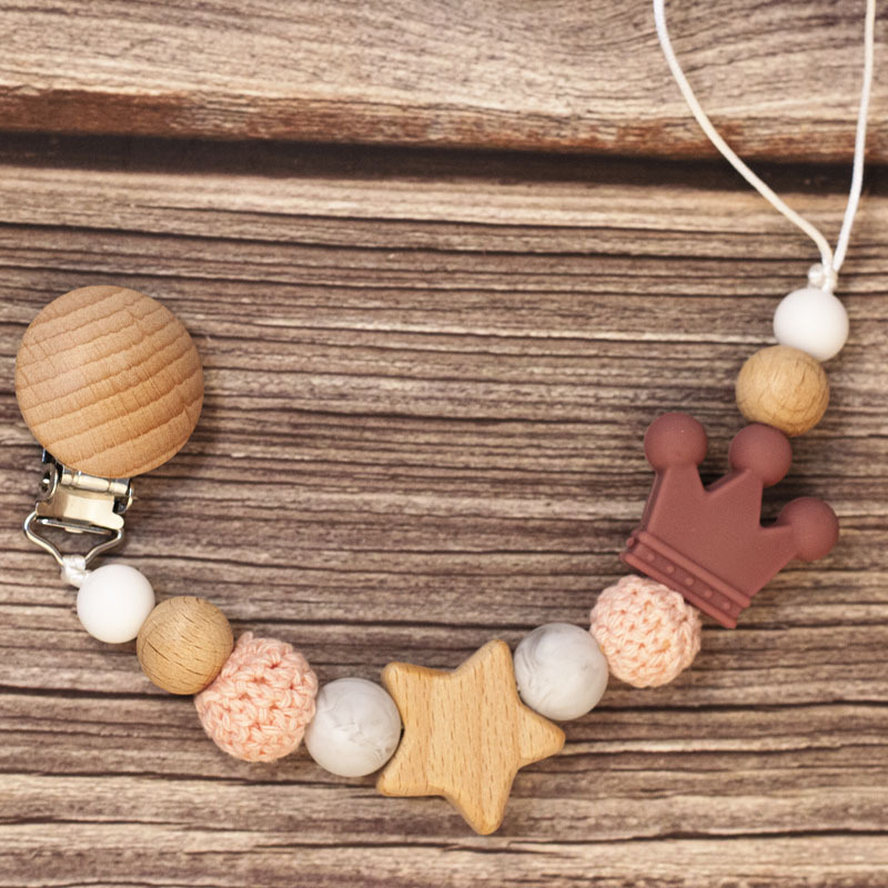 Baby Pacifier Holder – With Name – Personalized Wooden & Silicone Beads