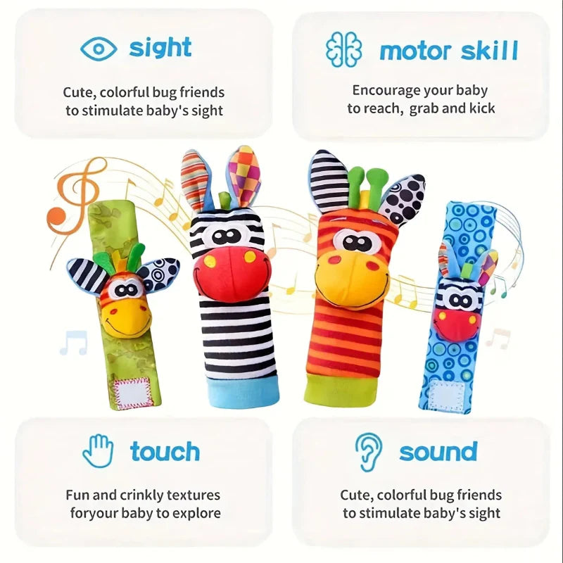 Wrist Rattle and Socks – Motor Skills & Play – Baby Rattles (Set of 4)