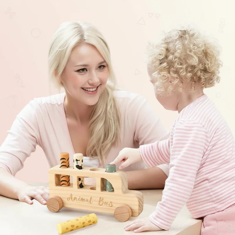 PressBus – Montessori & Educational – Wooden Press Play Bus