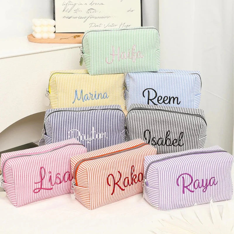 Striped Name Pouch – Personalized & Stylish – Makeup Bag