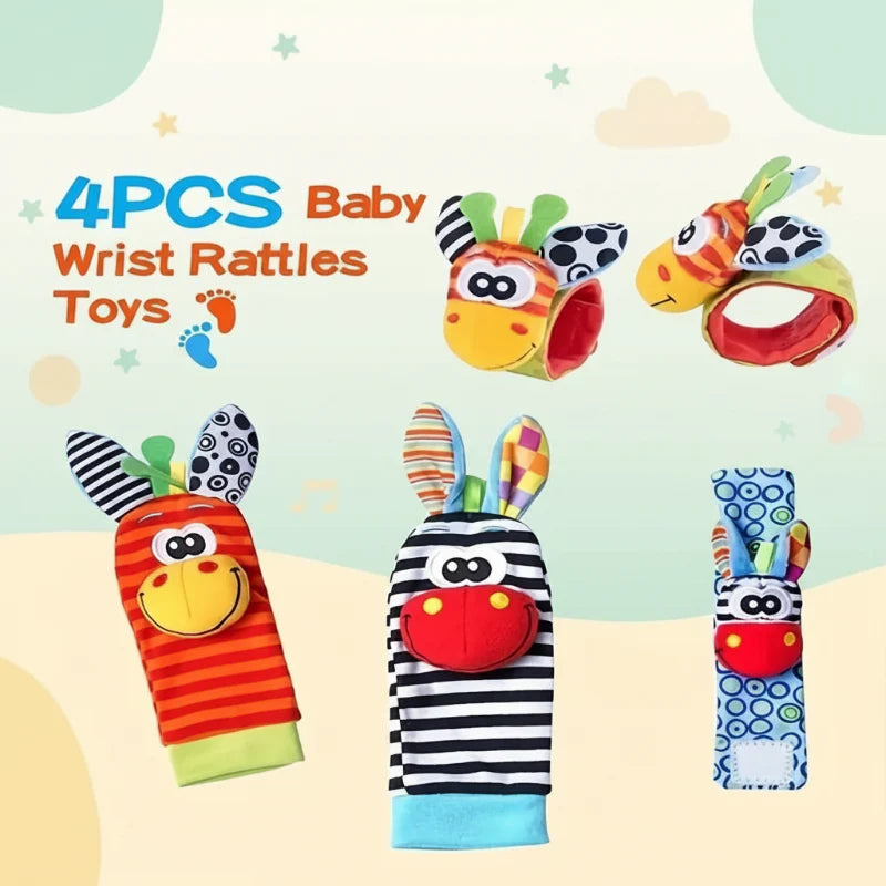Wrist Rattle and Socks – Motor Skills & Play – Baby Rattles (Set of 4)