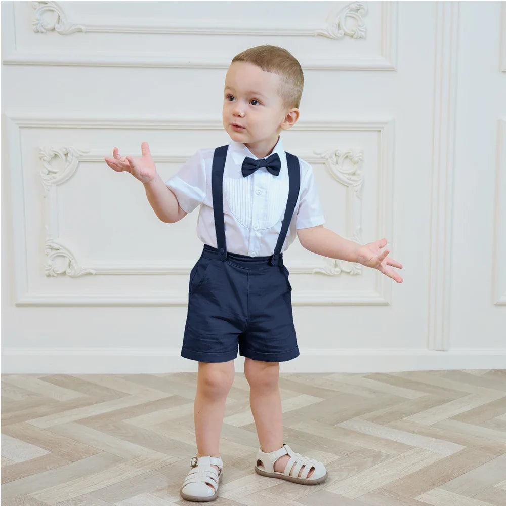 LittleDandy – Classic & Elegant – Cotton Shorts with Suspenders, Bow & Shirt