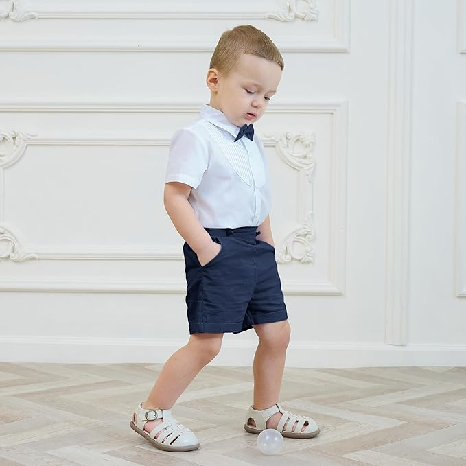 LittleDandy – Classic & Elegant – Cotton Shorts with Suspenders, Bow & Shirt