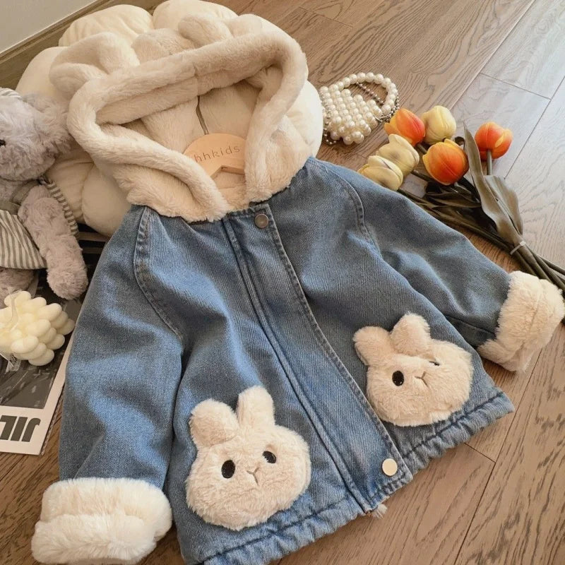 Girls Bunny Denim Coat – Warm & Comfort – Children's Jacket