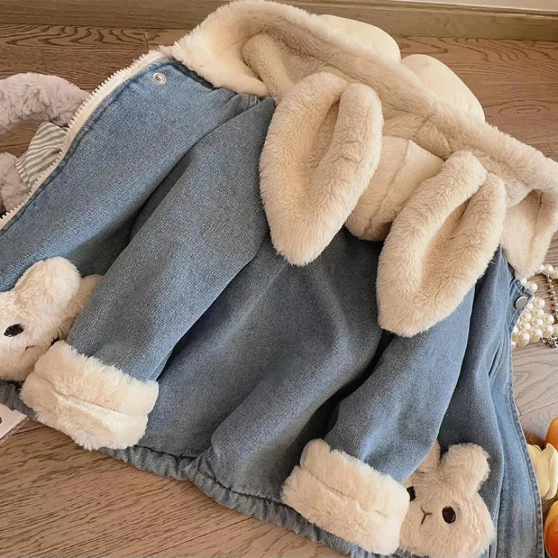 Girls Bunny Denim Coat – Warm & Comfort – Children's Jacket