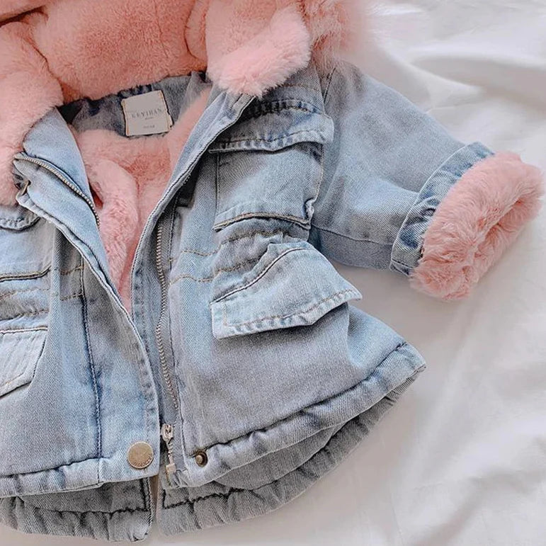 FurDream – Denim Look – Winter Coat with Hood