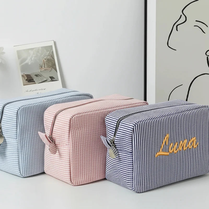 Striped Name Pouch – Personalized & Stylish – Makeup Bag