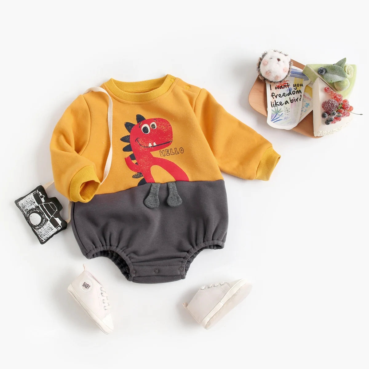 Mini Fashion – Soft Fleece Onesie with Dino Print