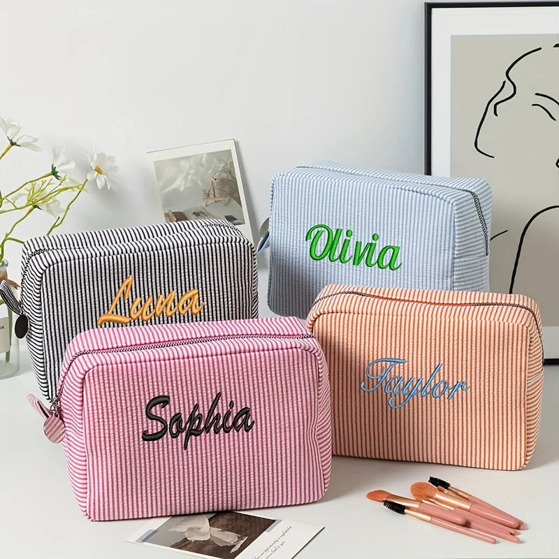 Striped Name Pouch – Personalized & Stylish – Makeup Bag