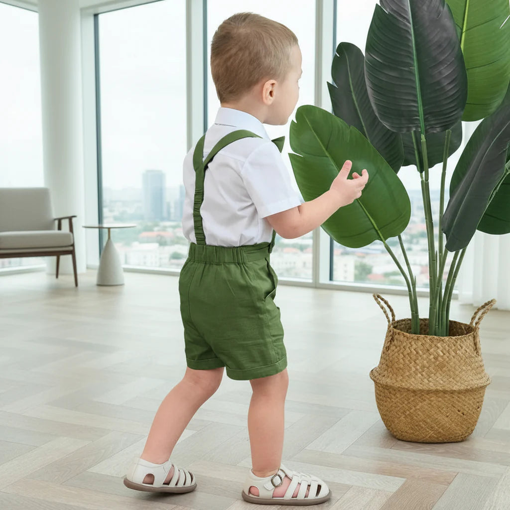 LittleDandy – Classic & Elegant – Cotton Shorts with Suspenders, Bow & Shirt