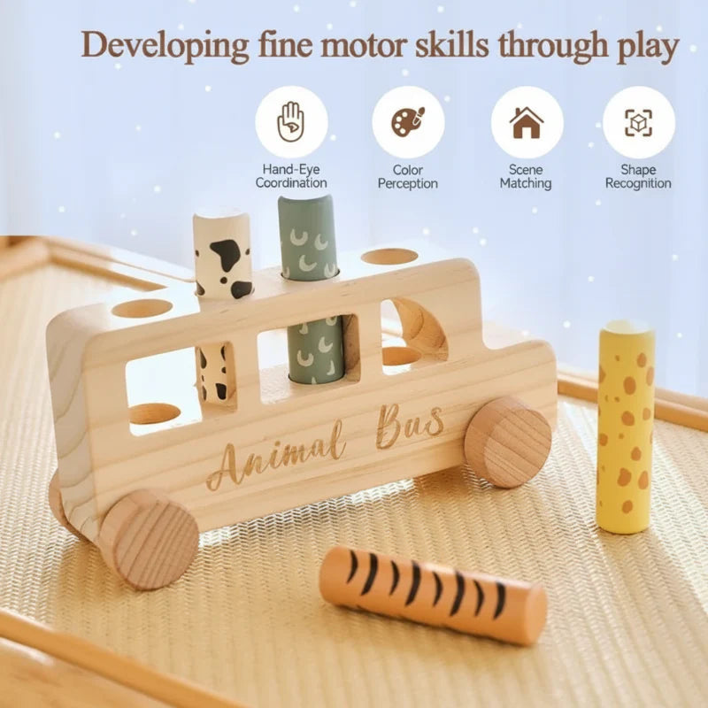 PressBus – Montessori & Educational – Wooden Press Play Bus
