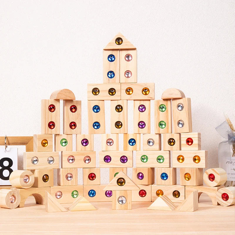 Rainbow Gem Stacking Blocks – Creative & Educational – Wooden Stacking Blocks Set