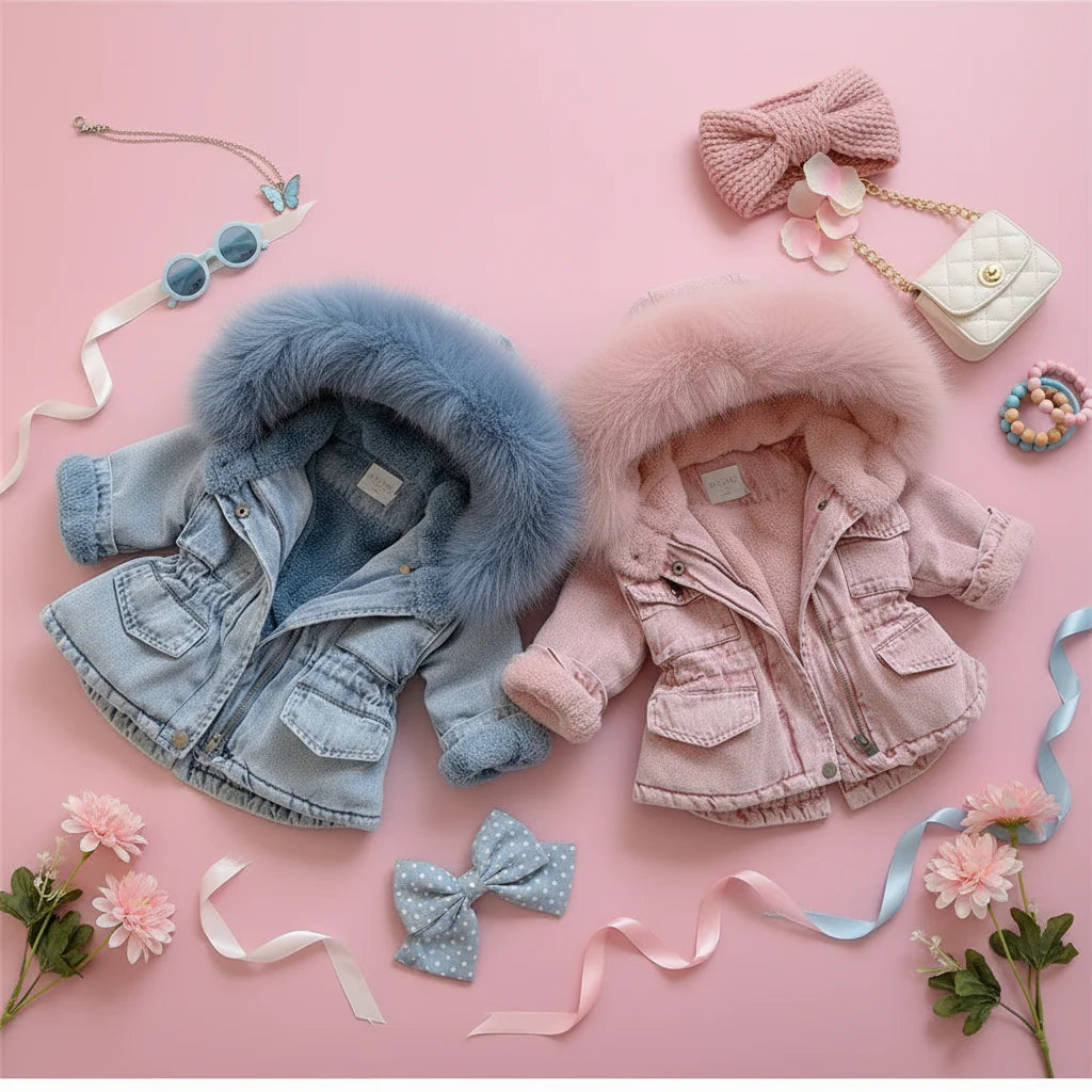 FurDream – Denim Look – Winter Coat with Hood
