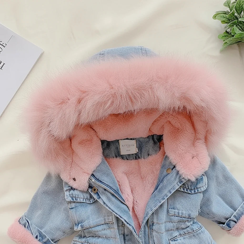 FurDream – Denim Look – Winter Coat with Hood